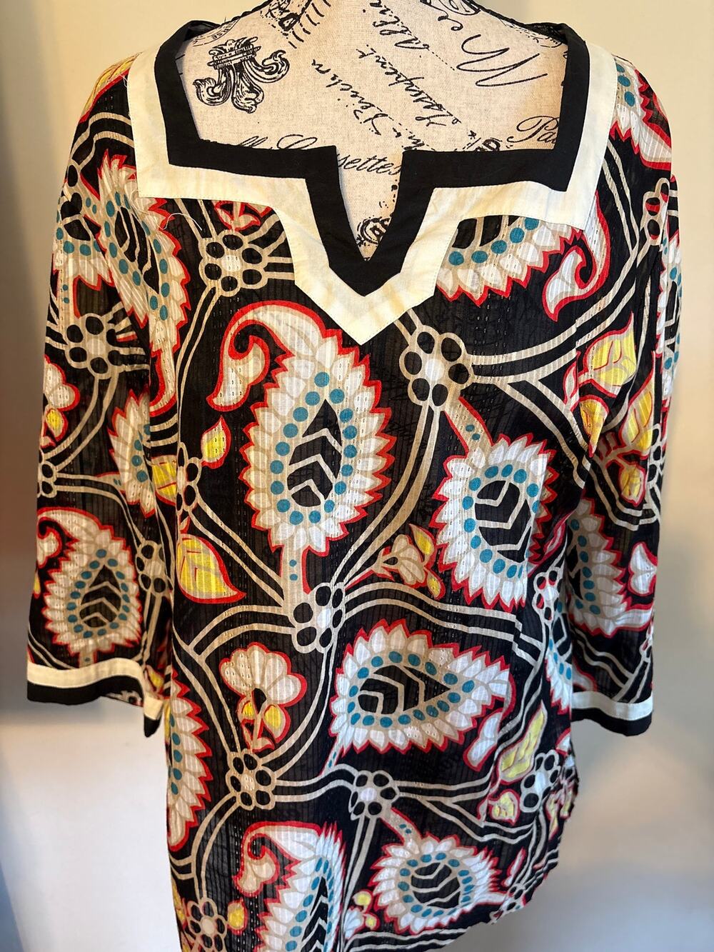 Tommy Hilfiger Black Paisley Pattern Tunic Sz Large